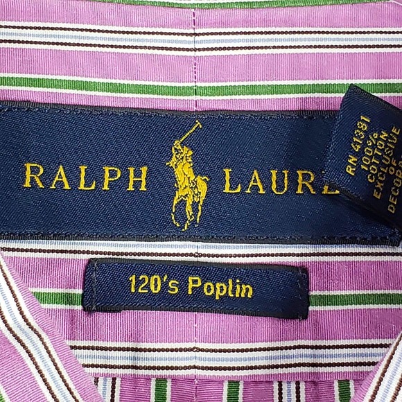 Polo Ralph Lauren Oxford Men's 2XL 120's Poplin Pink Stripe LS Button Down Shirt - Picture 7 of 10